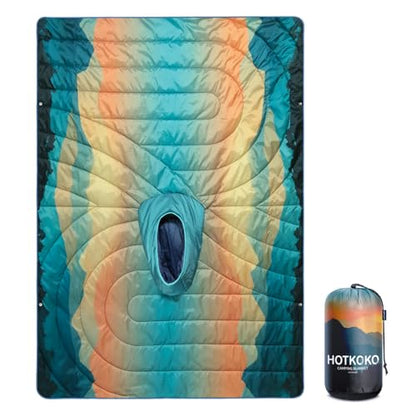 Camping Blanket,Hoodie Blankets Poncho Outdoor Waterproof Windproof Warm Durable & Portable for Stadium, Concerts, Car,Travel, Beach, Picnic, Grass,75 * 53 inch - color: Cyan Sky