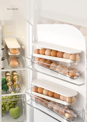 Clear Refrigerator Egg Holder, Stackable 12-Egg Storage Container with Lid – Double Layer Kitchen Organization Tray, BPA-Free Plastic, Space Saving Egg Bin for Fridge Door or Shelf
