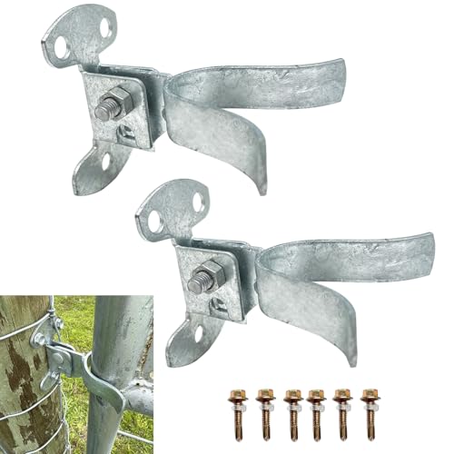 Flat Back Wall Mount Fork Gate Latch for Chain Link Fence, Galvanized Steel with Padlock Hole, Fits 1-3/8" Gate Frame, Includes Screws for Wood Post and Farm Gate (2-Pack)