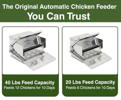Grandpas Feeders Automatic Chicken Feeder - 20 lbs No Waste Poultry Feeder, Rat Proof & Rodent Proof Treadle Chicken Feeder, Galvanized Steel with Lid, Feeds 6 Chickens up to 10 Days - size: Standard