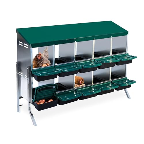 Chicken Nesting Box, 10 Compartment Roll Away Nesting Box for Eggs, Chicken Laying Box with Egg Collection, Cleanable Pull Out Hen Roosting Boxes ﻿ - color: Green, size: 47.2"L x 17.7"W x 35.4"H