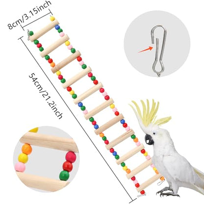 11-Step Bird Ladder Bridge,21.26 x 3.15 inches Raw Wood and Edible Dye,Pet Hamster Climbing Ladder Swing Toys Suitable for Small to Medium Birds,Bird Cage Accessories (11 Ladders) - size: 11 Ladders