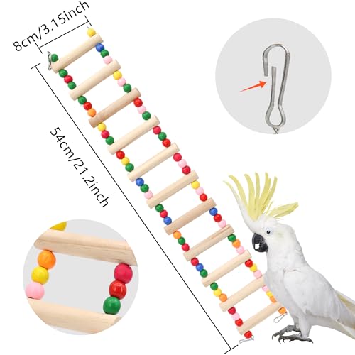 11-Step Bird Ladder Bridge,21.26 x 3.15 inch Raw Wood and Edible Dye,2 Pieces Pet Hamster Climbing Ladder Swing Toys Suitable for Small to Medium Birds,Bird Cage Accessories (11 Ladders -2pcs) - size: 11 Ladders -2pcs