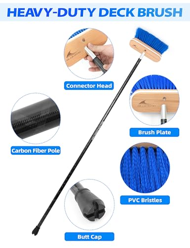 BLUEWING 4ft/6ft/8ft Heavy Duty Deck Brush with Carbon Fiber Long Handle and Soft/Medium/Hard Bristle Scrubbing Washing Outdoor Boat Cleaning Brushing Tools - color: Blue - Soft, size: 8ft