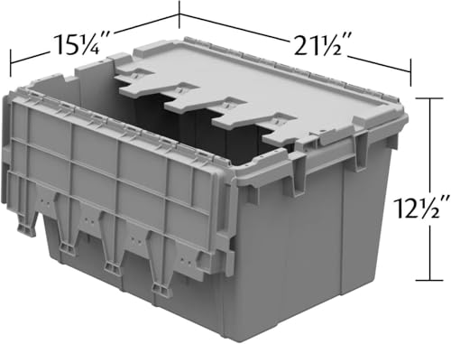 Buckhorn Industrial Lidded Plastic Storage Container, Nesting and Stackable Plastic Storage Box with Lid Attached, Organization Tote for Garage and Warehouse, 12 Gallon Capacity, 21"x15"x12", Gray