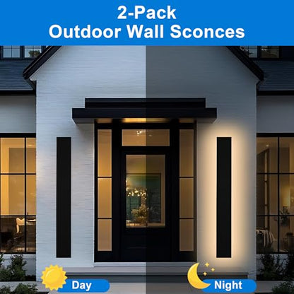 2 Pack 48 Inch Waterproof Outdoor Wall Light, 5.9 Inch Wide Linear Outdoor Garage Lighting Fixtures Long Exterior LED Wall Light for Porch Garage Patio, 3000K-6000K 5CCT - size: 48in
