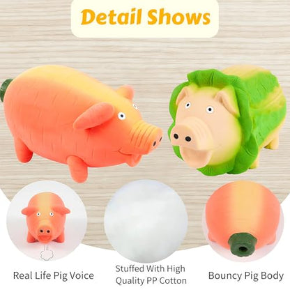 3-Pack Squeaky Vegetable - Shaped Pig Dog Toys with Grunts & Oinks,Durable Rubber Puppy Chew Toys with Interactive Latex Design - color: Vegetable