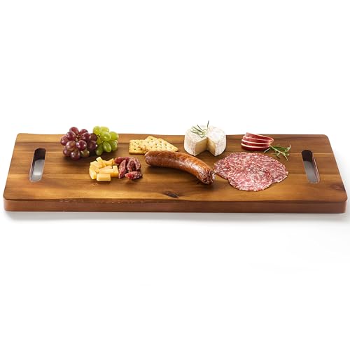 TIDITA 24" Large Acacia Wood Charcuterie Board with Handles - Extra Long Wooden Serving Cheese Boards - Rectangular Serving Platter for Meat Steak, Cracker Appetizers, Fruit Decorative Display - color: Acacia, size: 24" x 9.8" x 1"