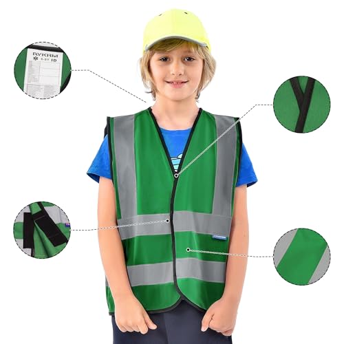 AYKRM Kids High visibility viz vest hi vis viz reflective safety vests - color: Green, size: 2-5Y