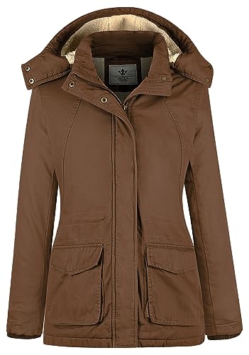 WenVen Women's Winter Warm Sherpa Lined Jacket Heavy Parka Coat with Hood - color: Brown, size: X-Large