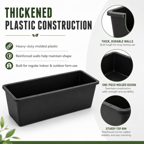 4 Pack 12 Gallon Rubber Feed Pan, 39 Inch Plastic Feeding Trough | Heavy Duty Molded Plastic Design for Horse, Goat, Pig And Livestock Use, Durable Square Design For Farm Feeding Tasks - size: 38.9 × 12 × 7.2 in