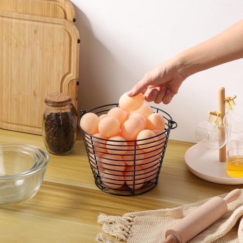 3 Pack 8 Inches Metal Mesh Wire Egg Collecting Basket with Handle Portable Garden Vegetable Fruit Storage Lightweight Hanging for Kitchen Farmhouse Gathering Picnic (Black) - color: Black