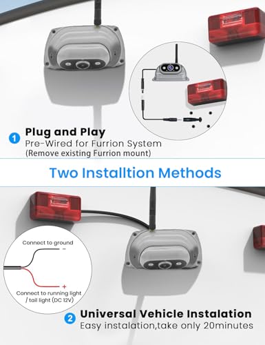 Wireless Backup Cameras System with 10.26"Pre-Wired for Furrion System 1080P HD IPS Touch Screen-No Delay,IP69K Waterproof,Super Night,Wide Split Screen 2-Channel for Reversing RV,Trailer,Camper,Truck