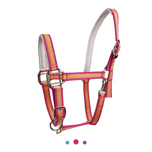 Hilltown Adjustable Horse Halter | Zinc Alloy Hardware, Adjustable Fit, Soft Rubber Padding, Waterproof PP Webbing, Easy Maintenance for Leading & Riding - color: PINK, size: X-Full
