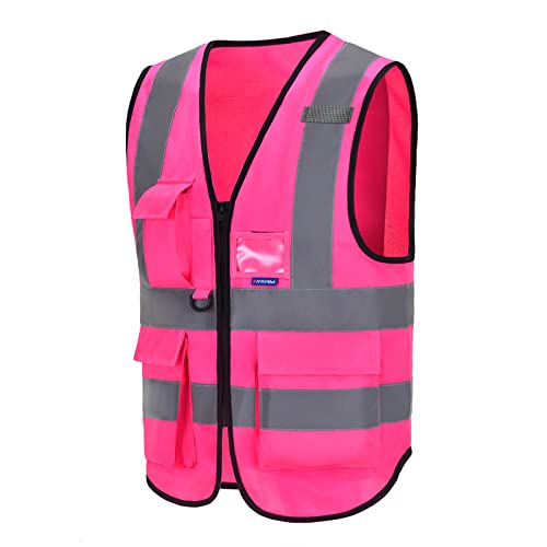A-SAFETY Pink High Visibility Vest,Reflective Safety Vest Workwear 7 Pockets Hi Vis Durable Vest with Reflective Tapes 4 Lower Pockets,Small - color: Pink, size: Small