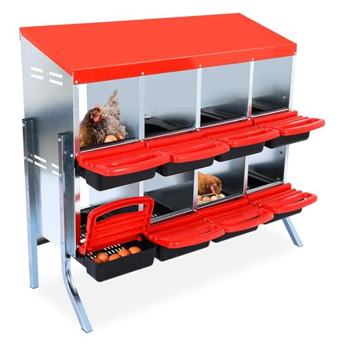 Heavy Duty 8 Hole Chicken Nesting Box with Roll Away Egg Collection System - Rustproof Plastic Tray, Ventilation Holes & Keyhole Mounting - Laying Box for Hens and Ducks (Green) - color: Red, size: 8 Compartments with legs