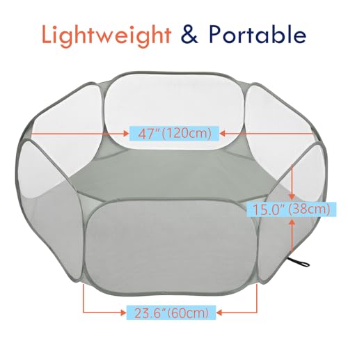 Pawaboo Small Animals Playpen, Waterproof Small Pet Cage Tent with Strong Steel Wire Frame, Portable Outdoor Yard Fence for Chick/Kitten/Puppy/Guinea Pig/Rabbits/Hamster/Chinchillas, Gray - color: Gray