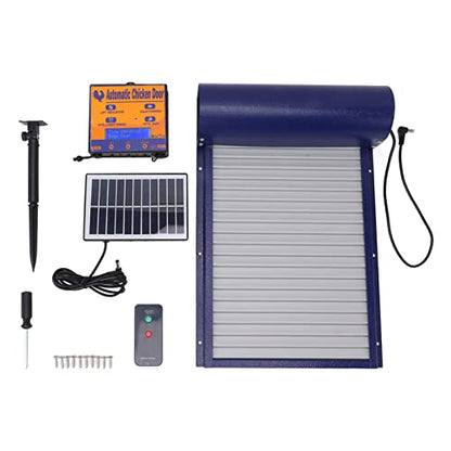 Automatic Solar Powered Chicken Coop Door Durable Light Sensor Remote Control for Poultry Farmers 14.7x9.7in (Blue) - color: Blue