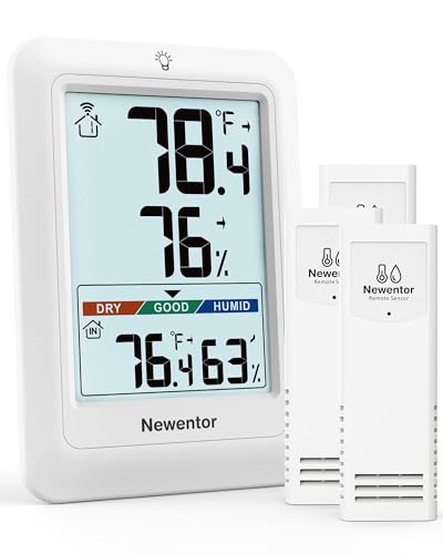 Newentor Indoor Outdoor Thermometer Wireless, Weather Station with 24H 48H All Time Max Min Record, Big Number Outside Inside Thermometer for Patio House, Comfort Indicator, White with 3 Sensors - color: White, size: with 3 sensor