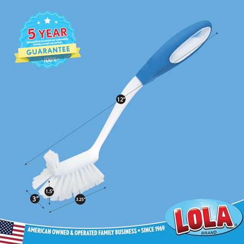 LOLA Pro Utility All Purpose Kitchen Cleaning Brush, 2 Pack, Durable Bristles, Comfort Ergonomic Rubber Non-Slip Grip, Built-in Food Scraper - color: White & Blue, size: 2 Pack