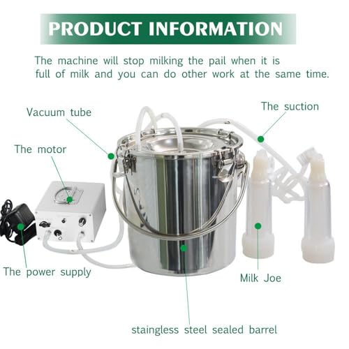 7L Goat Milking Machine,13200mAh Rechargeable Battery & Adjustable Suction Pulsation Vacuum Electric Milker,Portable Automatic Breast Pump with 2 Teat Cups Stainless Steel Bucket for Goats - size: 7L Goat Battery
