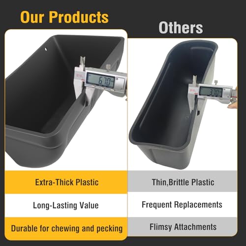 2 Pack Hanging Chicken Feeder Trough for Goat,Sheep,Dog.Livestock Feeding Container Goats Supplies Feeders Waterer Bucket (Black) - color: Black