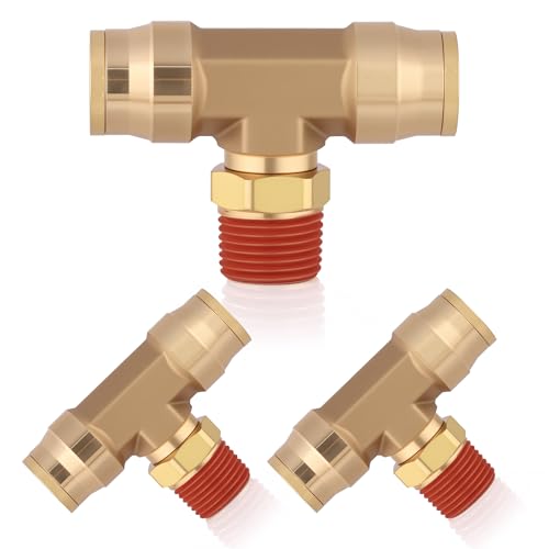 1/2" OD Tube x 3/8" NPT Thread Tee Union DOT Air Fittings 3PCS,1/2 Inch OD Brass Push to Connect Air Brake Line Fittings Brake Connector Kit for Truck Trailers Industry Air System - size: 1/2" OD & 3/8" NPT, style: NPT Tee