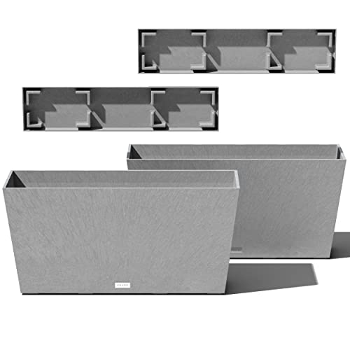 Veradek Midori Long Trough Planter (Light Grey, 31 inch - 2 Pack with 2 Saucer Trays) - color: Gray, size: 31 inch - 2 pack with saucers