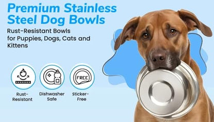 2 Pack - 6.75 Cup (1.6 Liter) Stainless Steel Dog Bowls – Metal Dog Food Bowls, Dog Water Bowls, Pet Feeding Bowls, Replacement Bowls for Raised Stands, Rust Resistant, Dishwasher Safe - color: Stainless Steel