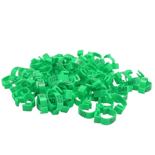 Zopsc Poultry Leg Bands, 20mm Numbered Chicken Leg Tags 001 to 100, Bird Identification Bands for Chicks, Ducks, Pigeons, Goose, Quail - color: Green