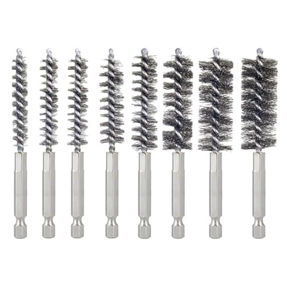 Bore Brush for Drill – 8pcs Stainless Steel Wire Tube Brush in Different Sizes, Twisted Wire Cleaning Brush with 1/4" Hex Shank, bore Brush Copper Pipe Cleaner for Power Drill & Tube Cleaning - style: 8pcs