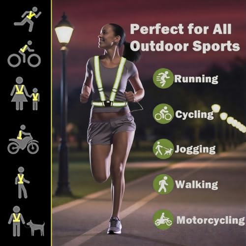 Reflective Strap Safety Vest Gear - 2-10 Pack Adjustable High Visible Reflective Running Gear for Women Men Night - color: Greenx5+orangex5