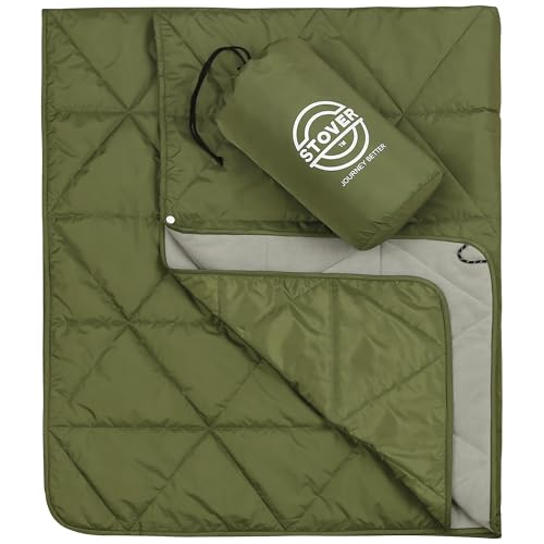 STOVER Outdoor Waterproof Fleece Travel Blanket for Camping, Picnics, Stadiums, Sports, the Beach– Warm, Windproof, Compact, Lightweight & Sand-Resistant (Olive Green) - color: 02 - Olive Green