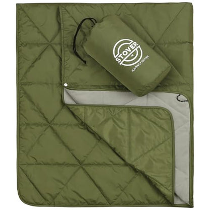 STOVER Outdoor Waterproof Fleece Travel Blanket for Camping, Picnics, Stadiums, Sports, the Beach– Warm, Windproof, Compact, Lightweight & Sand-Resistant (Olive Green) - color: 02 - Olive Green