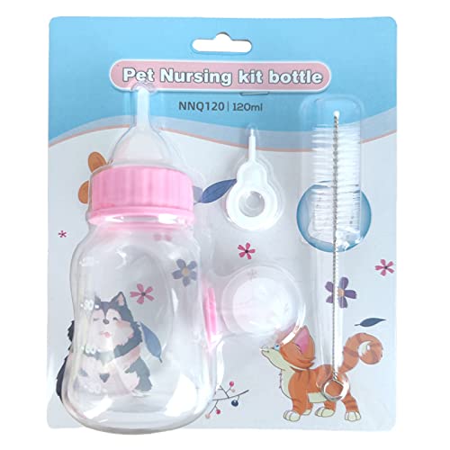 4 Pieces Pet Feeding Bottles Kit Newborn Small Animal Milk Bottle for Kitten Puppy Nursing Nipple Brush 4oz - color: A
