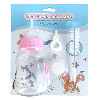 4 Pieces Pet Feeding Bottles Kit Newborn Small Animal Milk Bottle for Kitten Puppy Nursing Nipple Brush 4oz - color: A