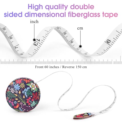 Retractable Mini Tape Measure, Auto-Retract, Premium Leather Tape Measure, Dual-Sided Ruler, Ideal for Fabric Cutting, Body Measurements, and Handicrafts (Tropical Flowers) - color: Colorful Tropical Flowers