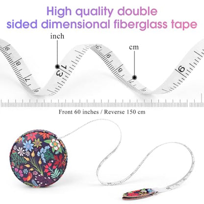 Retractable Mini Tape Measure, Auto-Retract, Premium Leather Tape Measure, Dual-Sided Ruler, Ideal for Fabric Cutting, Body Measurements, and Handicrafts (Tropical Flowers) - color: Colorful Tropical Flowers
