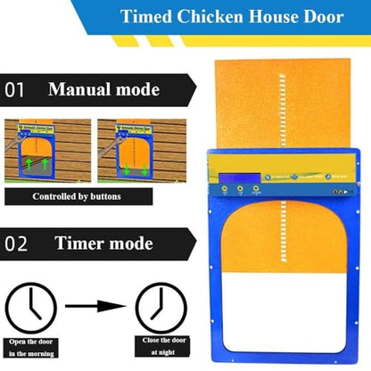 Automatic Chicken Coop Door,Aluminum Waterproof Electric Coop Door,Solar Powered Door Opener with Adapter,4 Modes with Timer & Light Sensor and Remote Control,Anti-Pinch Design