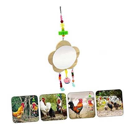 Toddmomy Creative Wooden Hen Mirror Toy Hanging Rooster Reflection Entertainment for Chickens Promotes Fun Healthy Growth Easy Installation for Coop Cage