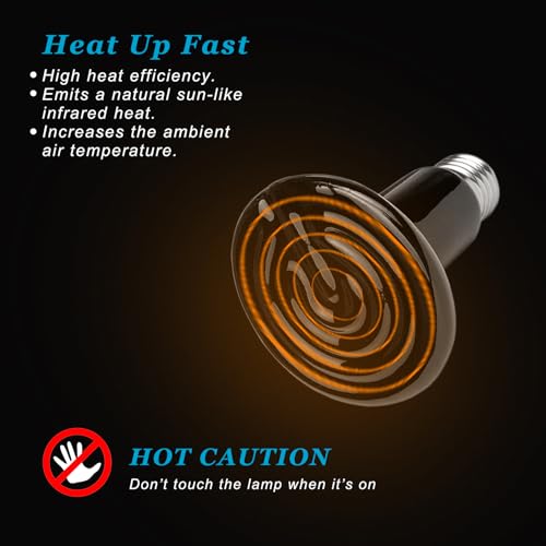 DOMICA Reptile Heat Bulb 50 Watt 2PC, Ceramic Heat Emitter Heat Up Fast, E26 No Light Night Use Heating Bulbs for Beared Dragon, Turtle, Lizard, Snake, Pet Brooder Coop Chicken (50W-Small Tank) - color: 50w-small Tank