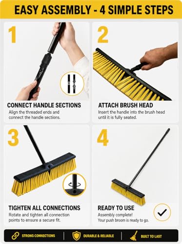 Push Broom for Outdoor - 18" Heavy Duty Broom with 63" Long Handle Outdoor Broom for Deck,Driveway,Garage,Yard,Deck,Patio,Warehouse,Concrete