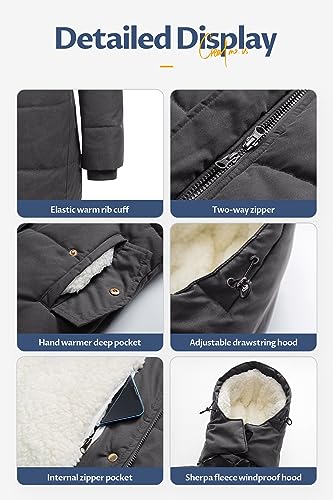 CREATMO US Women's Thicken Sherpa Winter Coat Puffy Warm Snow Jacket With Removable Hood - color: Dark Grey, size: XX-Large