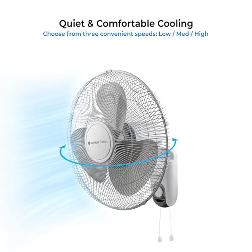 Comfort Zone Oscillating Wall Mount Fan with Adjustable Tilt, 16 inch, 3 Speed, Metal Grille, 90 Degree Oscillation, Airflow 14.07 ft/sec, Ideal for Home, Bedroom, Gym & Office, CZ16W - style: 16" Standard