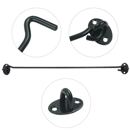 2PCS 16 Inch Stainless Steel Barn Door Hook and Eye Latch Black, Long Privacy Cabin Door Swivel Window Hook, Heavy Duty Gate Latch Holder Easy Lock- for Sliding Door, Garage, Shed, Window - size: 16 Inch - Black