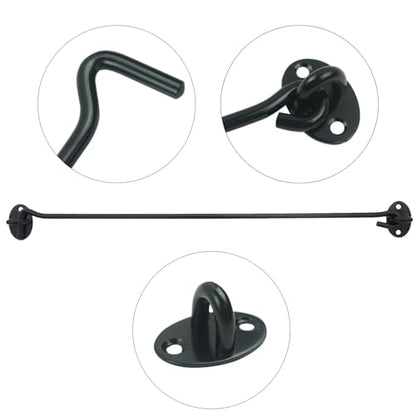 2PCS 16 Inch Stainless Steel Barn Door Hook and Eye Latch Black, Long Privacy Cabin Door Swivel Window Hook, Heavy Duty Gate Latch Holder Easy Lock- for Sliding Door, Garage, Shed, Window - size: 16 Inch - Black