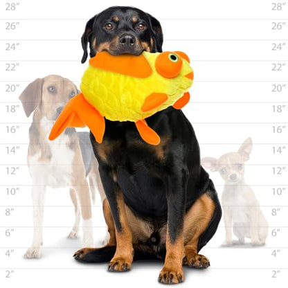 MIGHTY- Massive-Ocean-Goldfish-Squeaker-Multiple Layers. Made Durable, Strong & Tough. Interactive Play Dog Toy (Tug, Toss & Fetch). Machine Washable & Floats | Multiple Layers & Reinforced Seams , Washable and Floats , Mighty® Construction - color: Yello