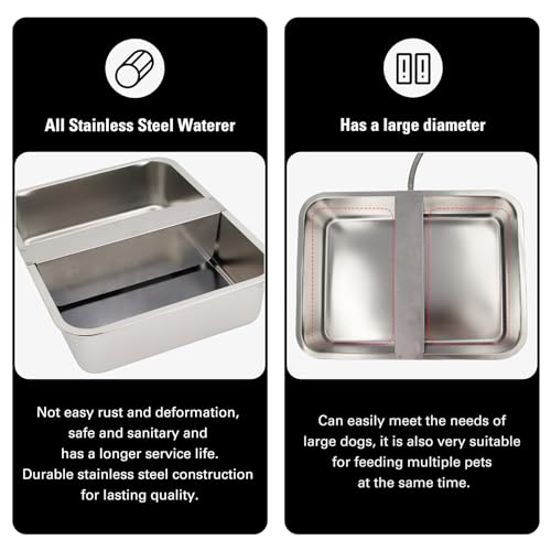 4 Gal Automatic Dog Water Bowl, Stainless Steel Auto Fill Livestock Waterer | Includes Hose & Float Valve. Fits 3/4" GHT. Rust-Proof. 2 Drinking Zones for Dog &Chicken Indoor & Outdoor Use