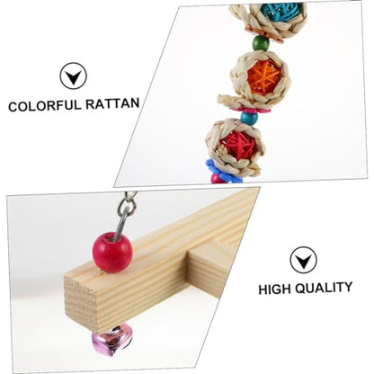 Sosoport Chicken Ladder Swing Perch Wood Stand Toy for Parrots and Birds Natural Wood Construction Rattan Balls Promotes Balance and Exercise for Chickens and Parrots