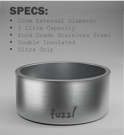 Fuzzl Titan Thermal Bowl 8 inch - Brushed Stainless Steel Insultated Thermal Bowl for Indoors and Outdoors with Rubber Base - Versatile Bowls and Dog Water Bowl for Hydration and Feeding